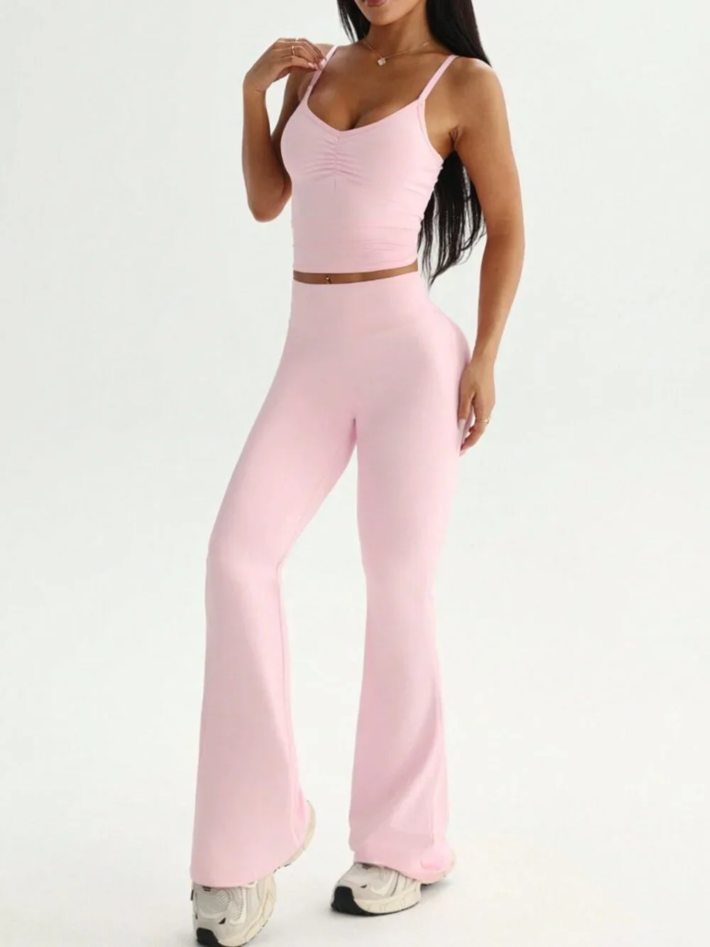 Pink Sporty Women's Pants, Top & Bra Set